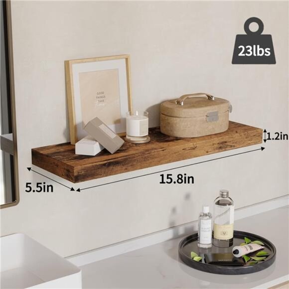 15.8in Floating Shelves, Rustic Wood Finish Wall Shelves Set of 4 - Picture 3 of 8